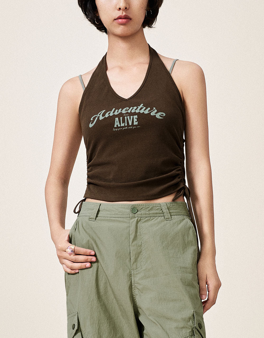 Letter Printed Halter Neck Tank Top