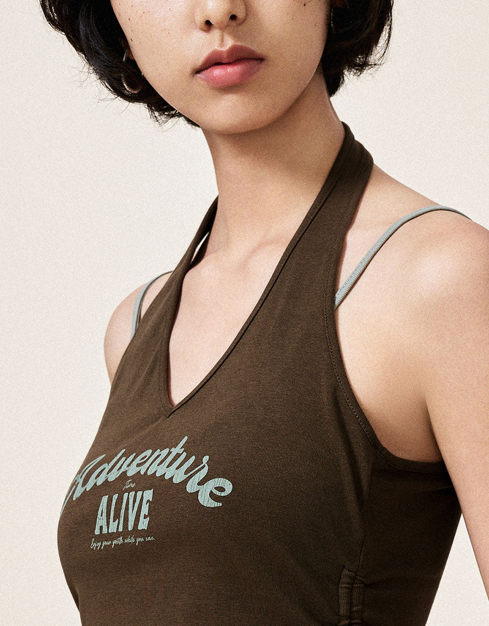 Letter Printed Halter Neck Tank Top