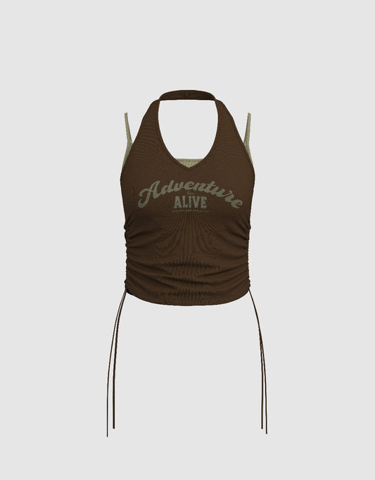 Letter Printed Halter Neck Tank Top