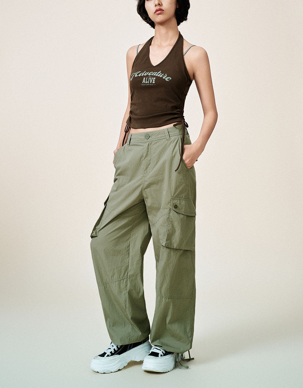 Letter Printed Halter Neck Tank Top