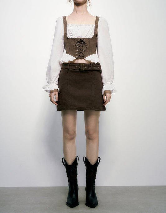 Mini Straight Knitted Skirt With Belt