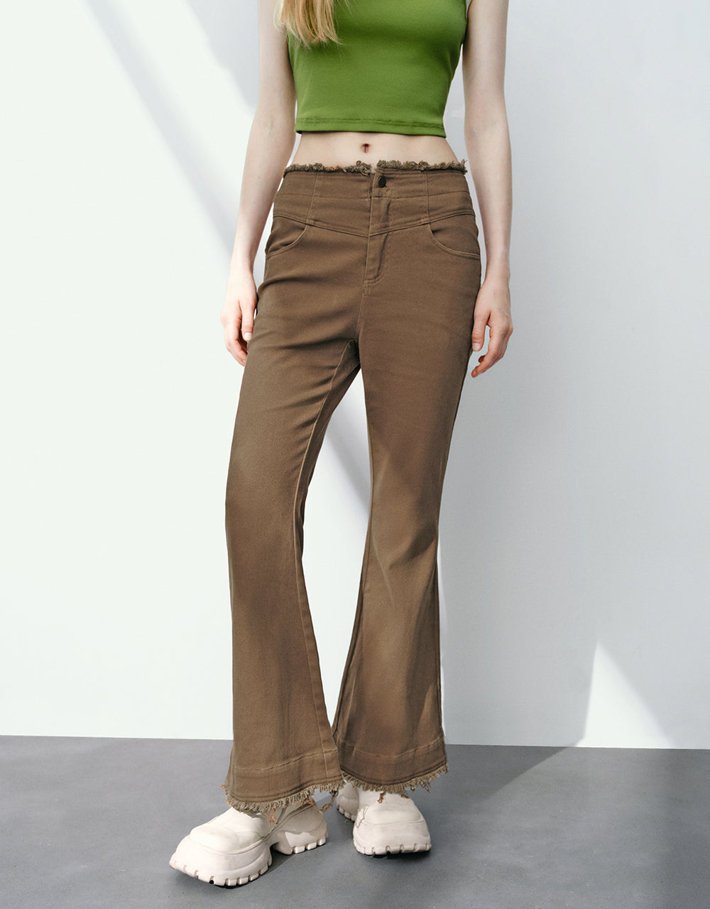 Raw Hem Flare Pants