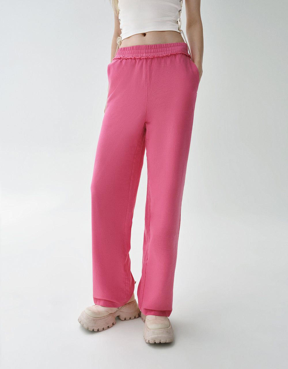 Elastic Waist Knitted Straight Pants