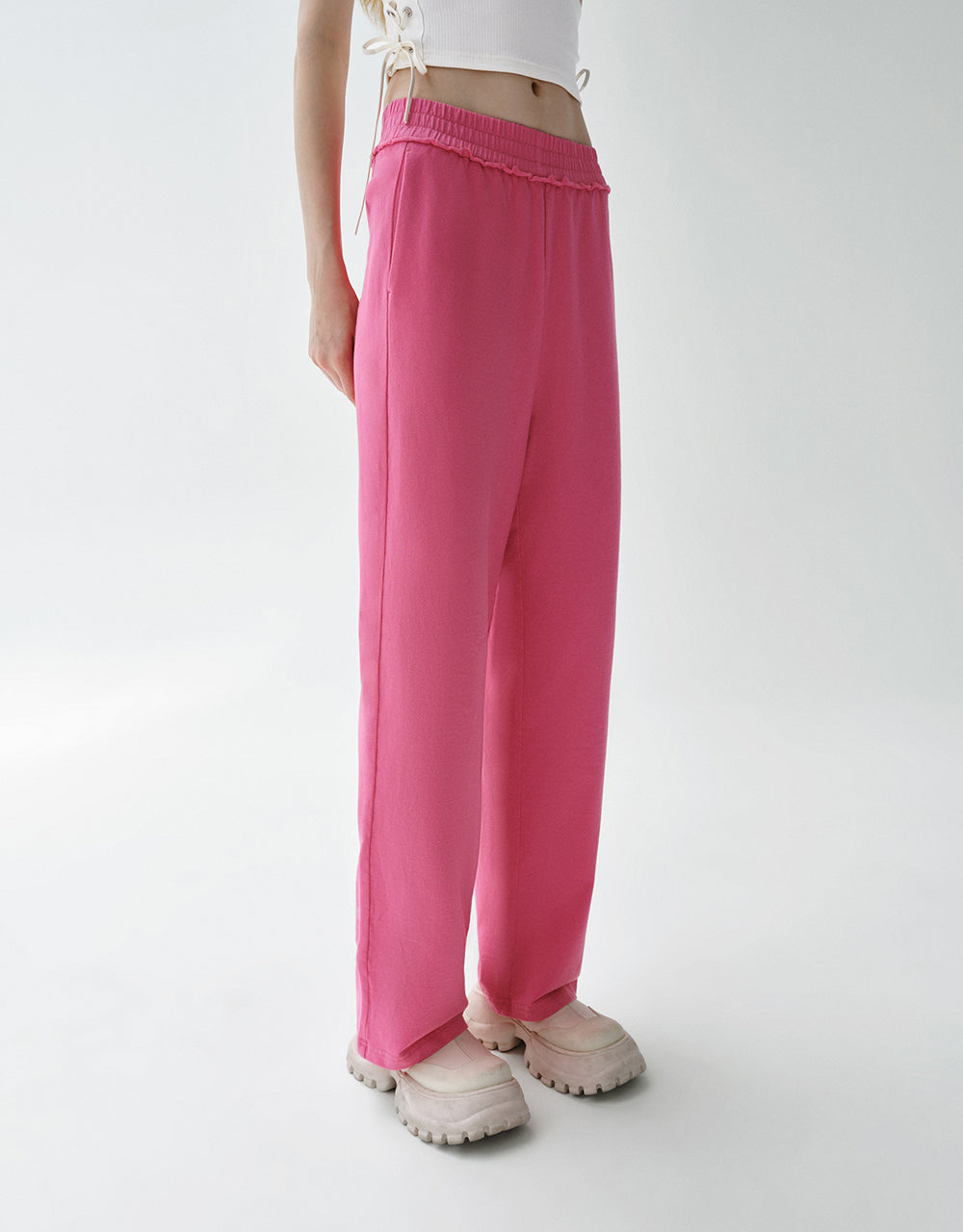 Elastic Waist Knitted Straight Pants