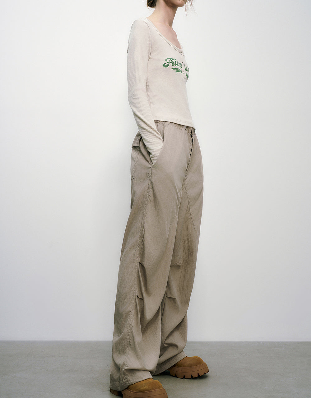 Drawstring Waist Wide-Leg Pants