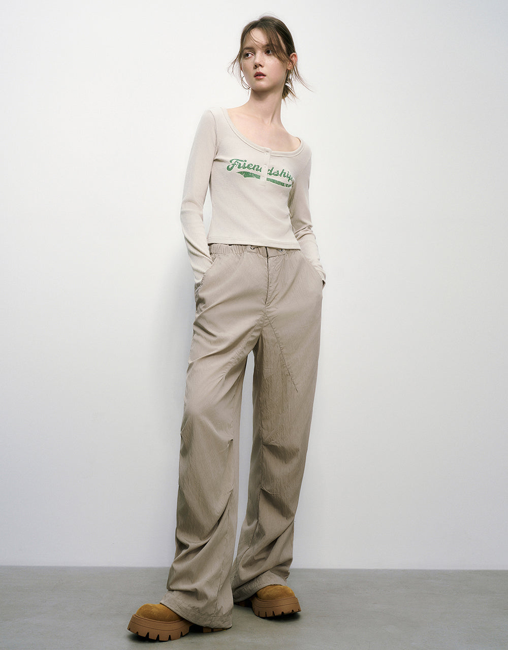 Drawstring Waist Wide-Leg Pants