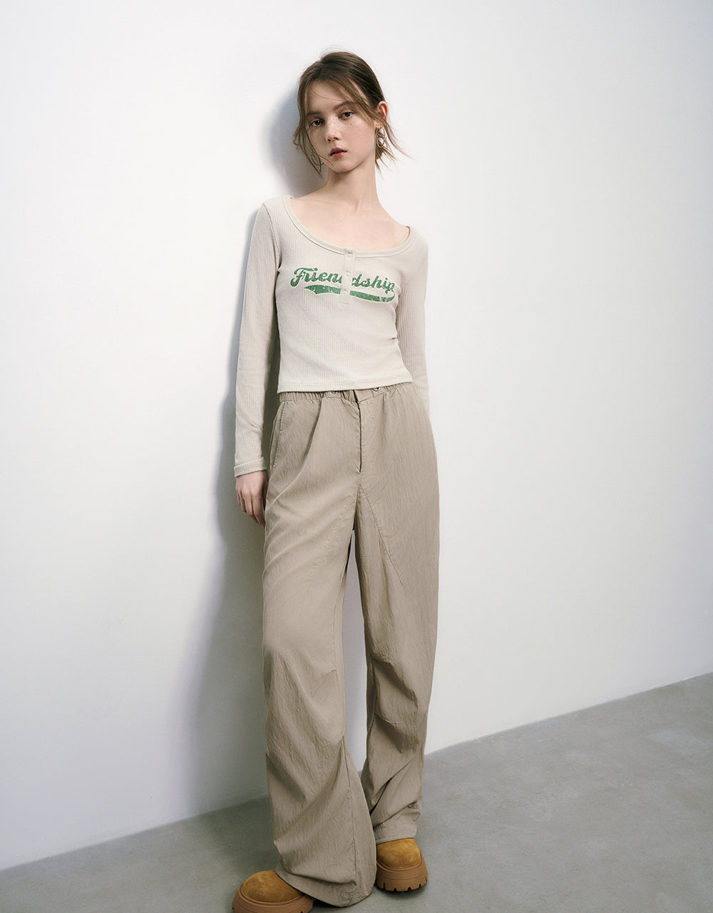 Drawstring Waist Wide-Leg Pants