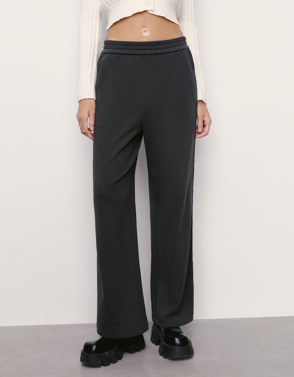 Elastic Waist Knitted Wide-Leg Pants