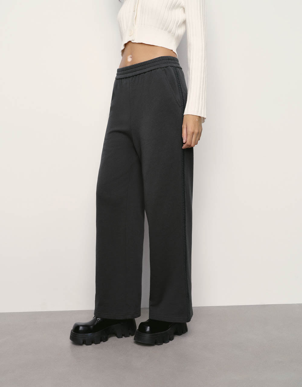 Elastic Waist Knitted Wide-Leg Pants