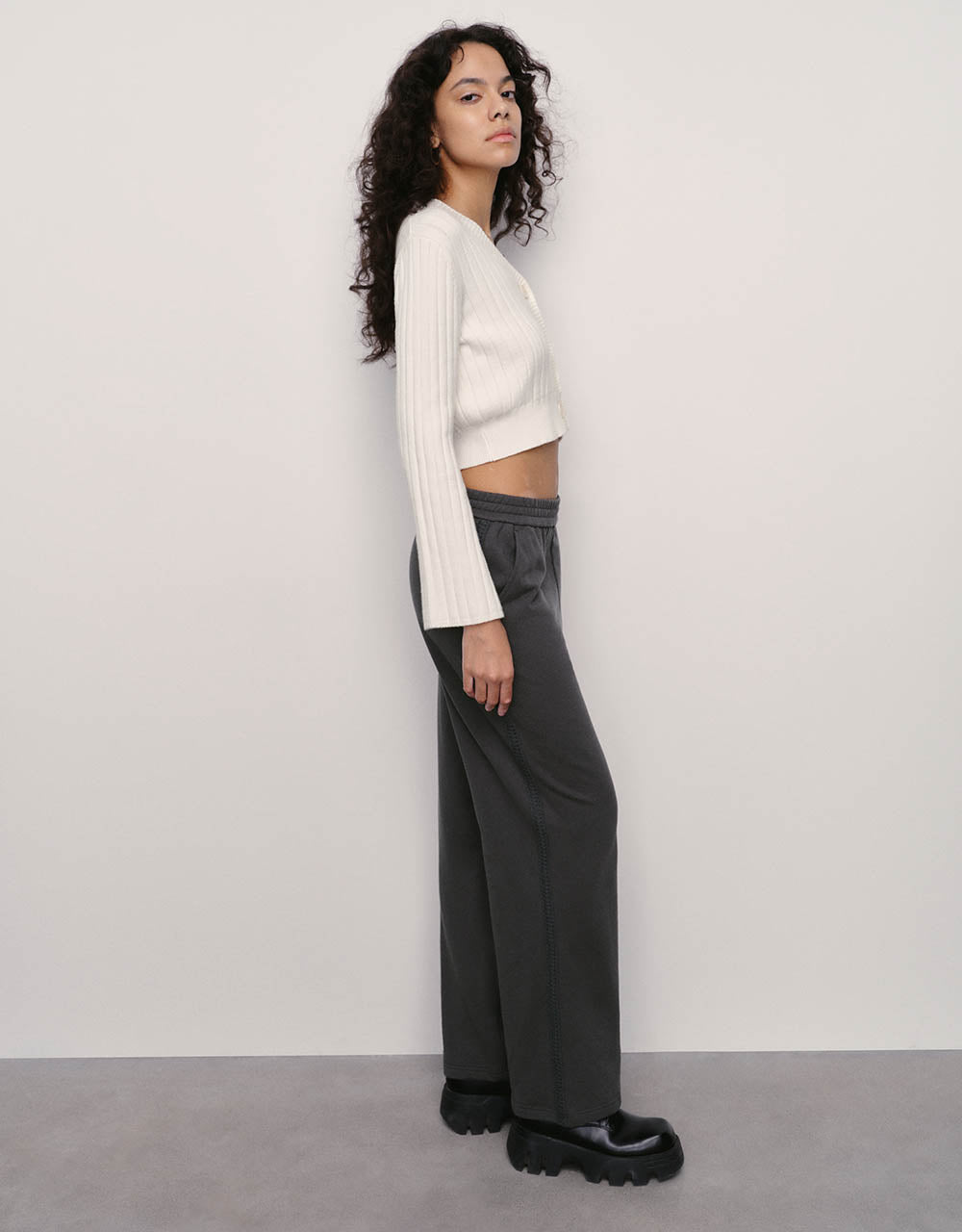 Elastic Waist Knitted Wide-Leg Pants