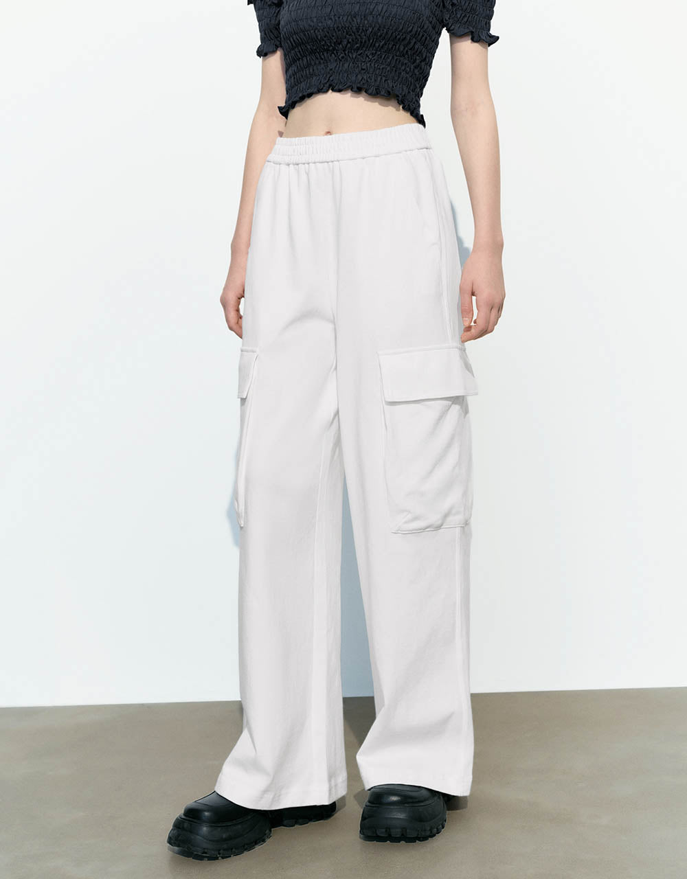 Drawstring Waist Knitted Wide-Leg Pants