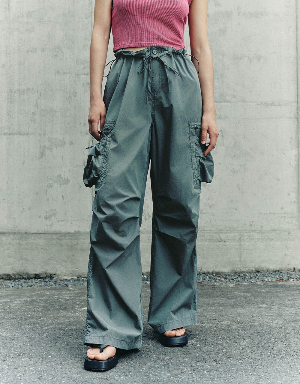 Drawstring Waist Wide-Leg Pants