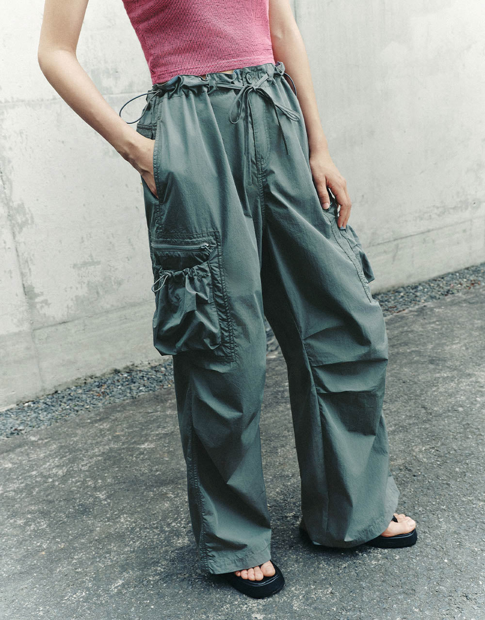 Drawstring Waist Wide-Leg Pants