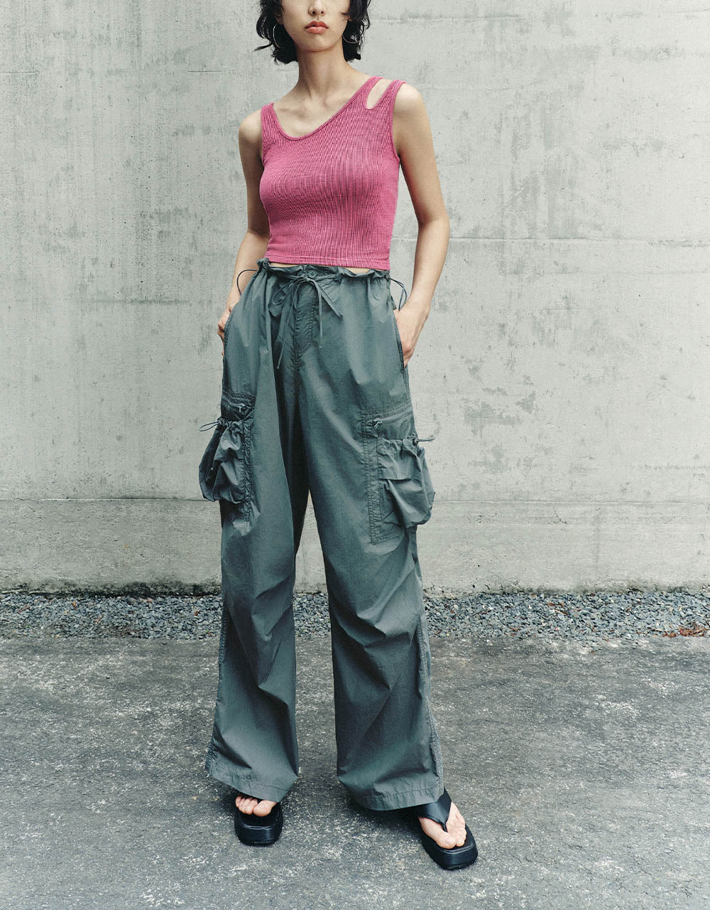 Drawstring Waist Wide-Leg Pants