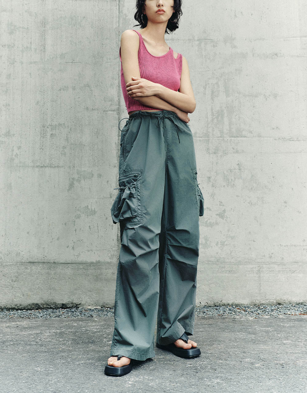 Drawstring Waist Wide-Leg Pants