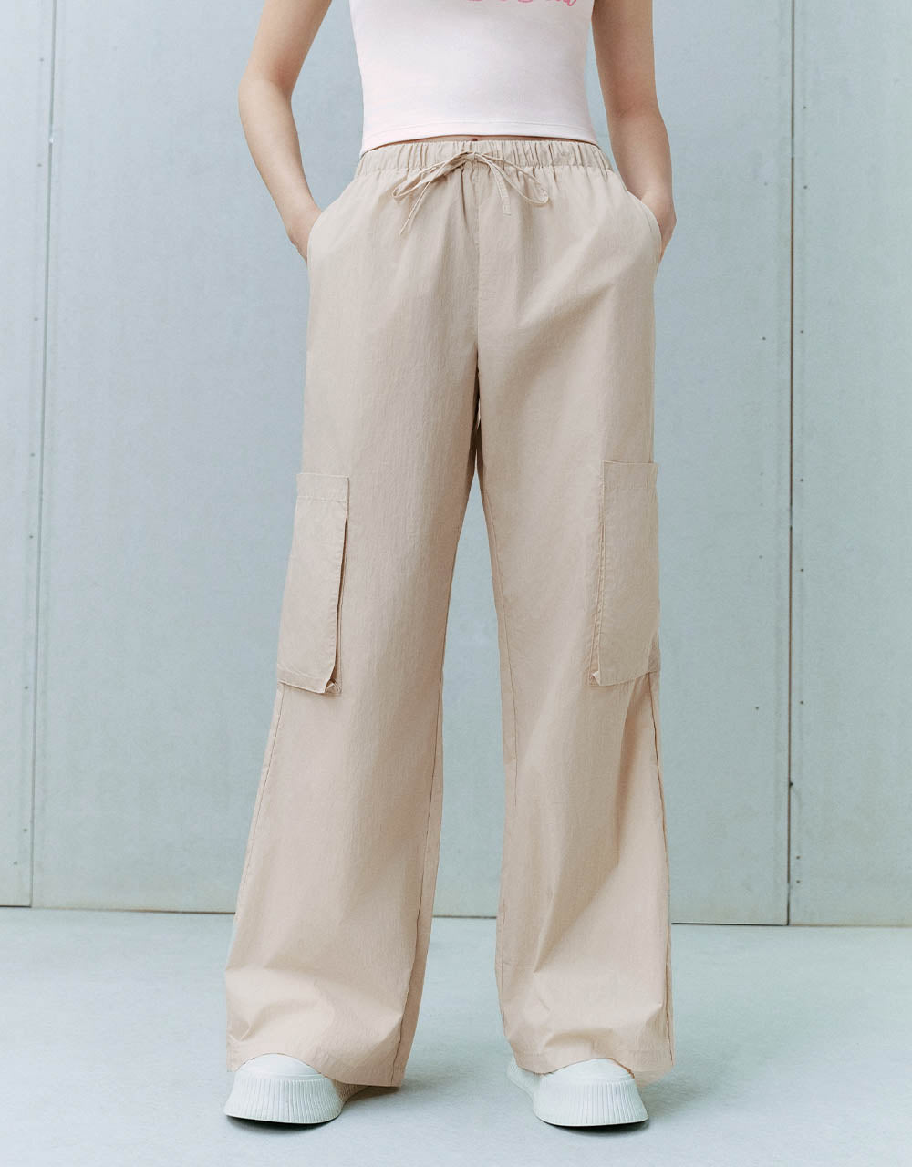 Drawstring Waist Wide-Leg Pants