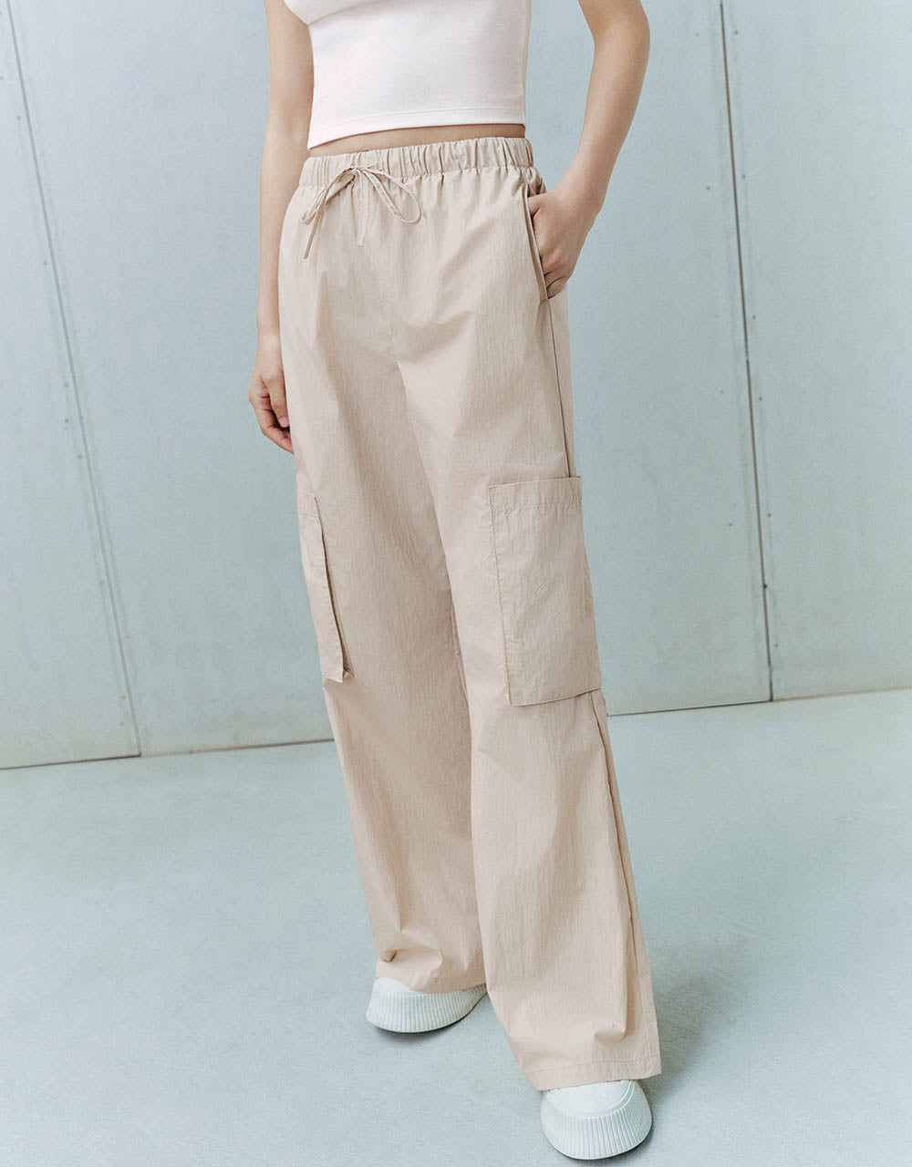 Drawstring Waist Wide-Leg Pants