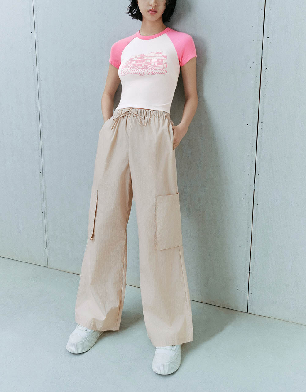 Drawstring Waist Wide-Leg Pants