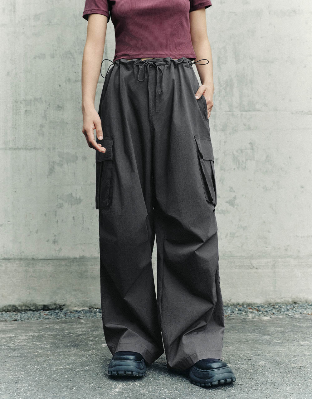 Drawstring Waist Wide-Leg Pants