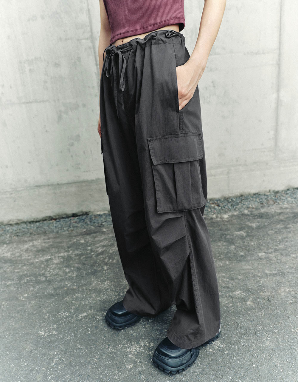 Drawstring Waist Wide-Leg Pants