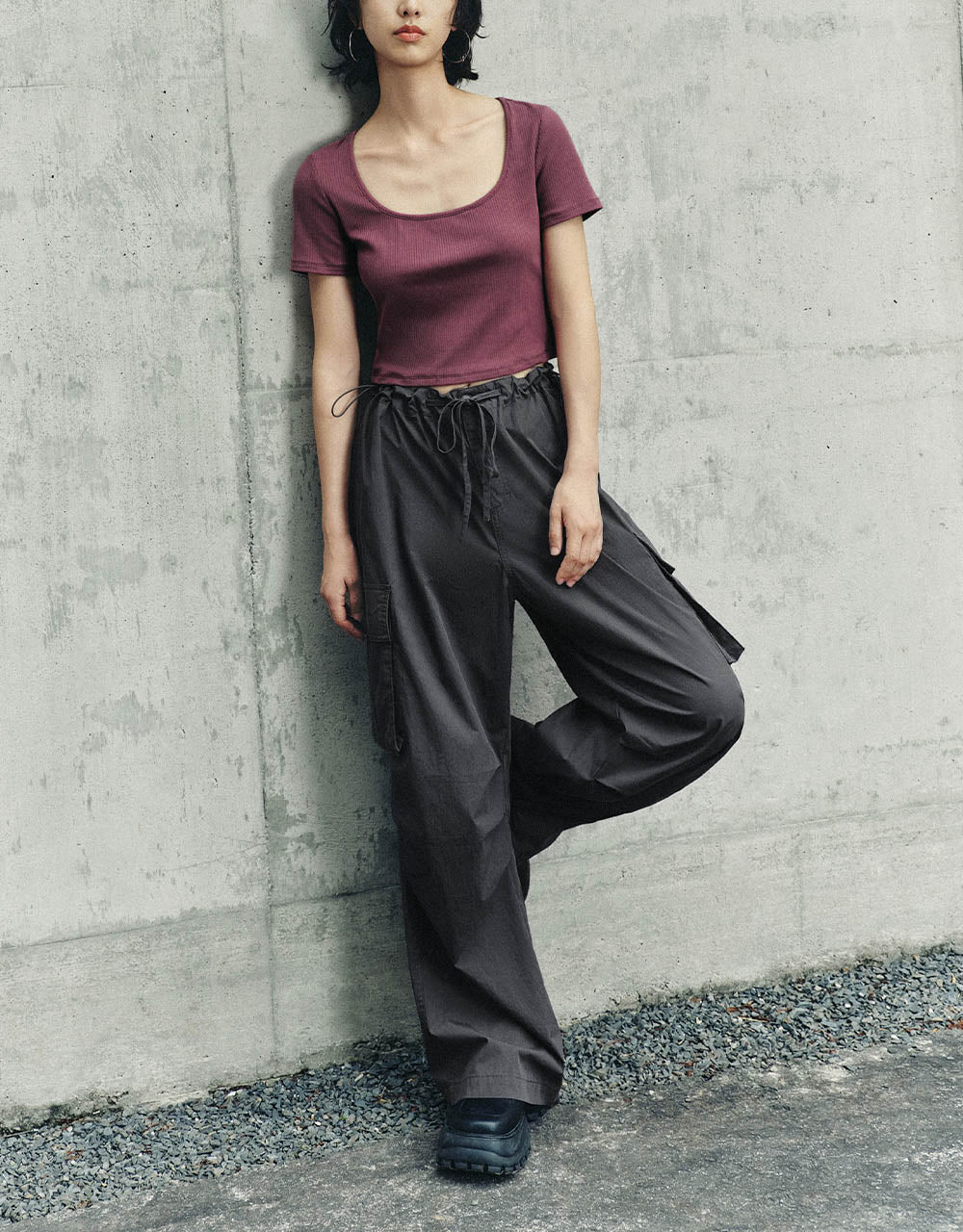 Drawstring Waist Wide-Leg Pants