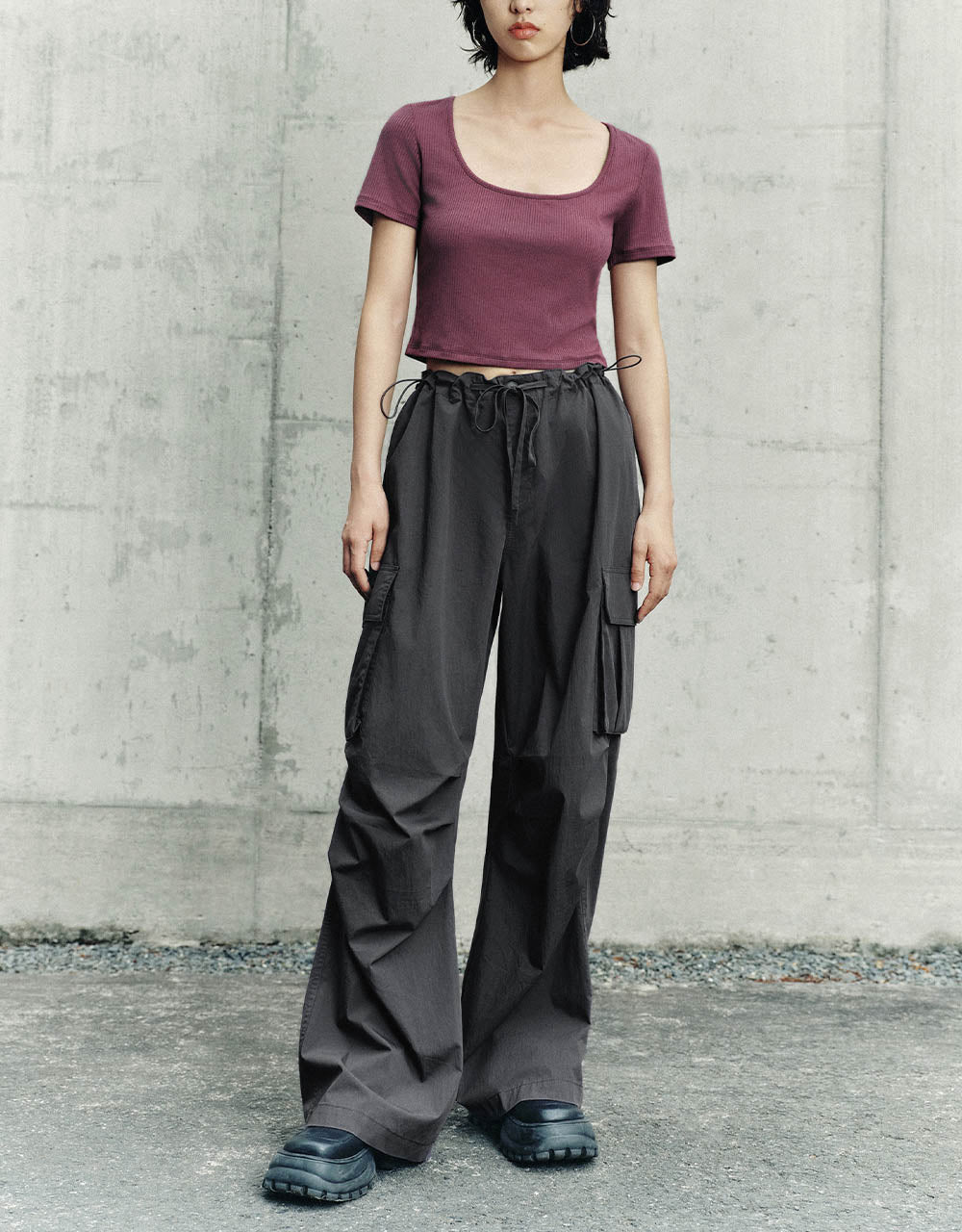 Drawstring Waist Wide-Leg Pants