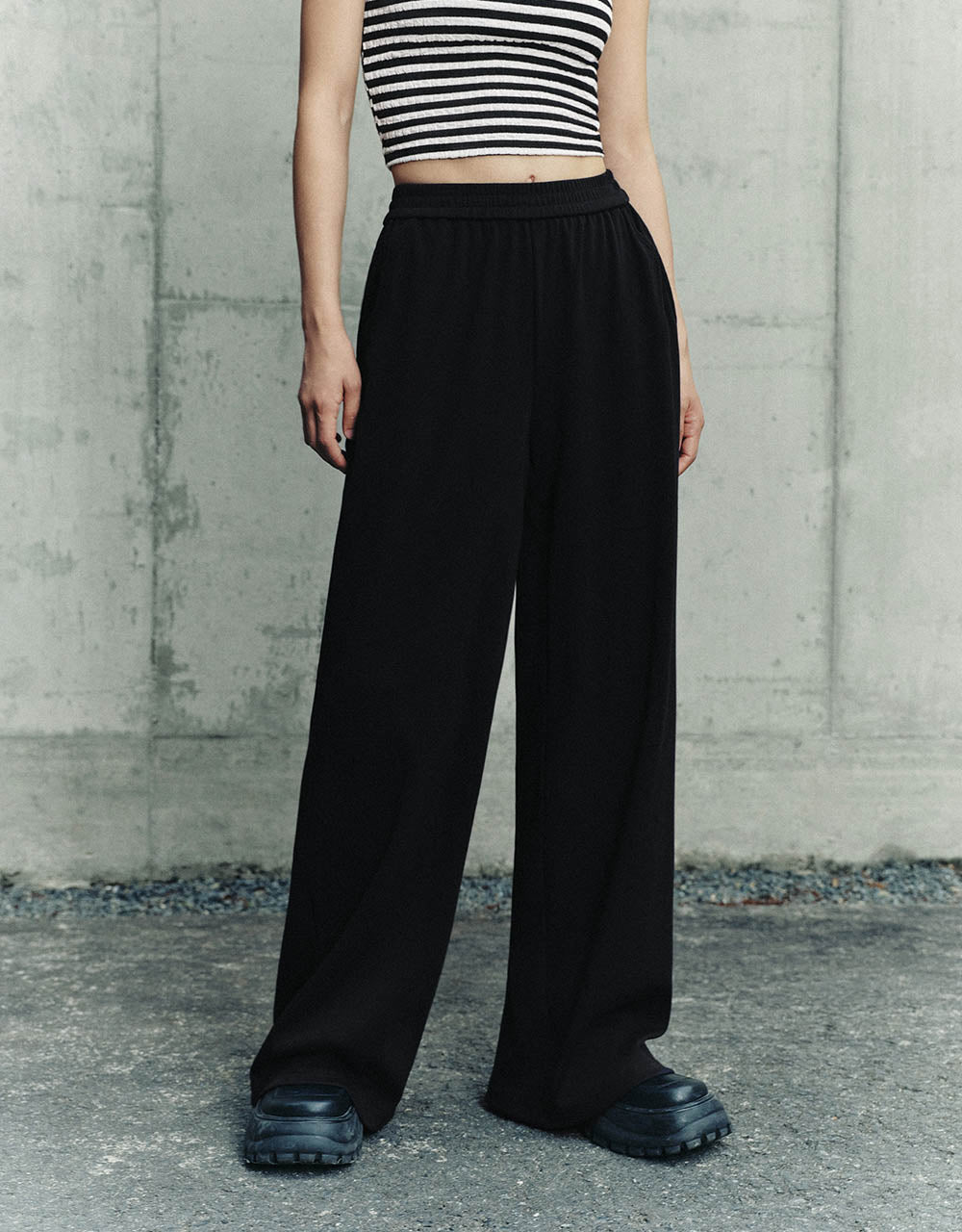 Elastic Wasit Knitted Wide-Leg Pants