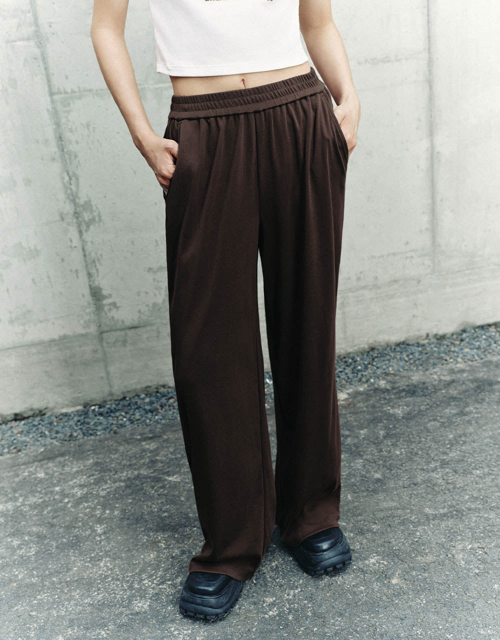 Elastic Wasit Knitted Wide-Leg Pants