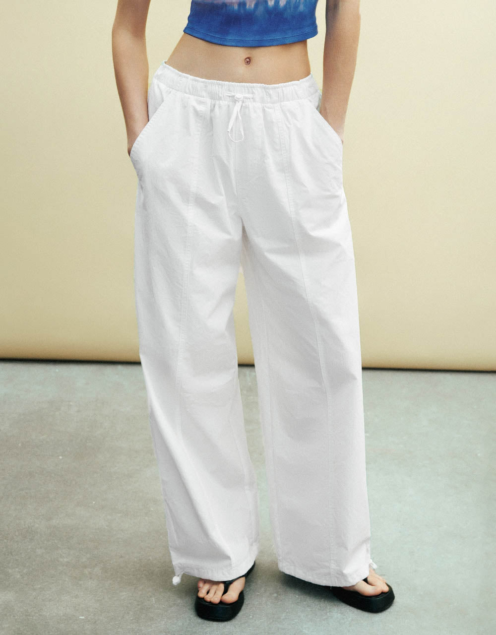 Drawstring Waist Wide-Leg Pants