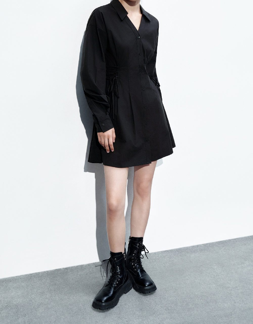 Lace Up Side Skater Shirt Dress