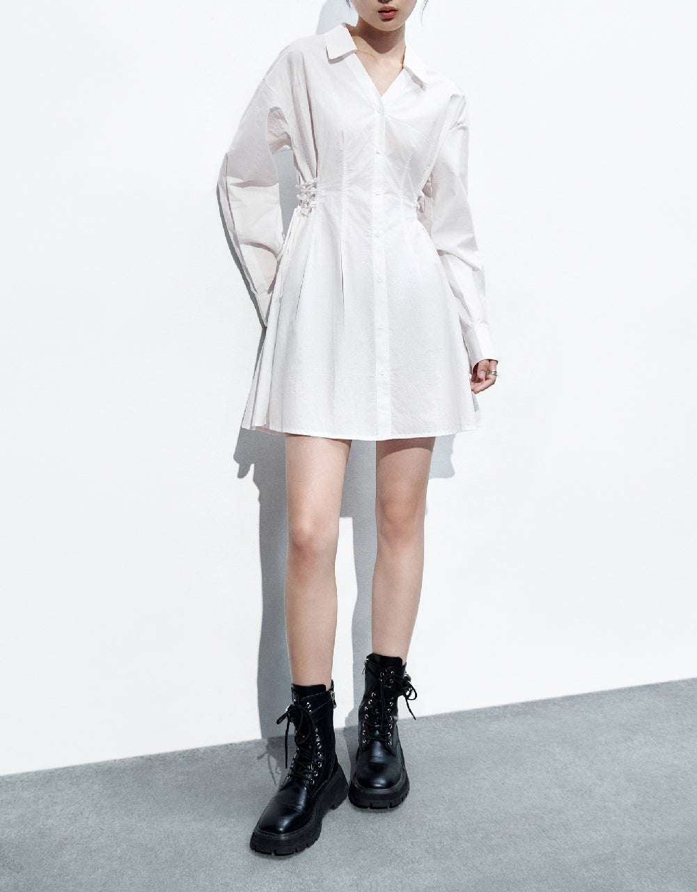 Lace Up Side Skater Shirt Dress