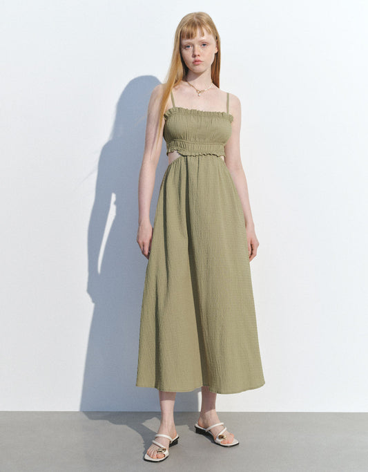 Shirred Cut-Out A-Line Dress