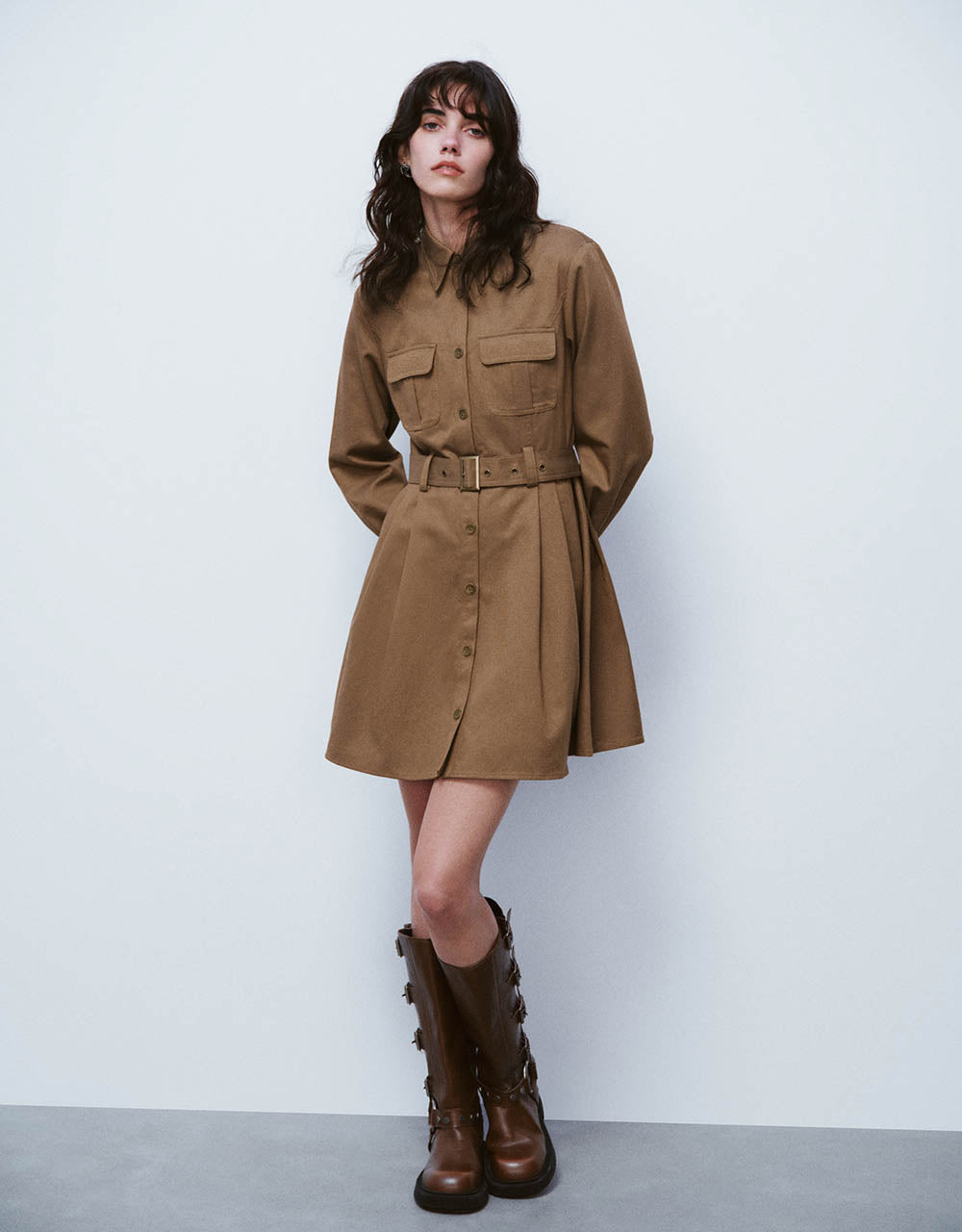 A-Line Shirt Dress With Belt