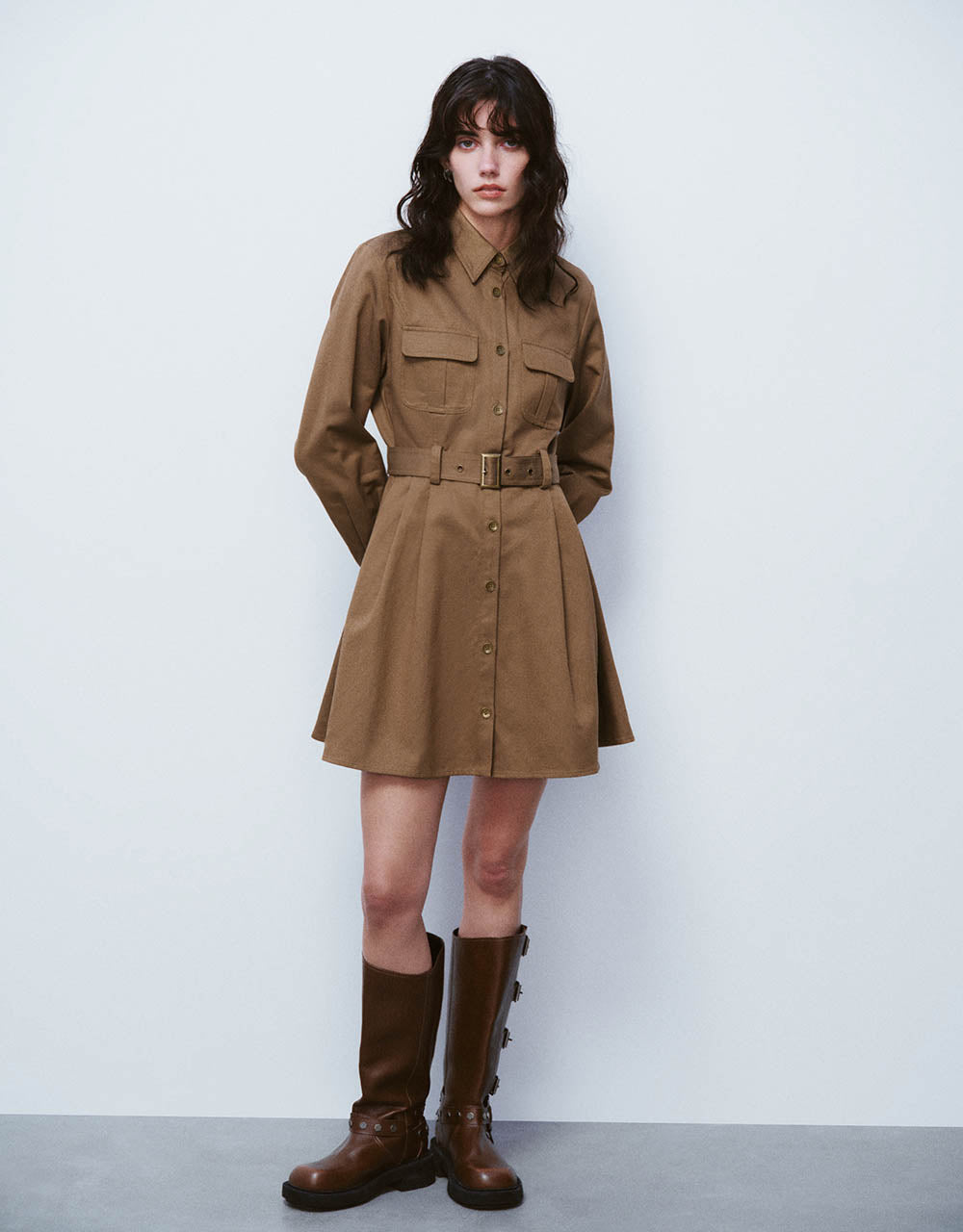 A-Line Shirt Dress With Belt