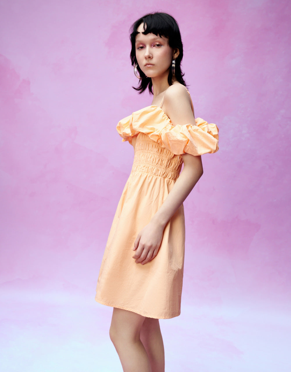 Shirred Ruffle Skater Dress