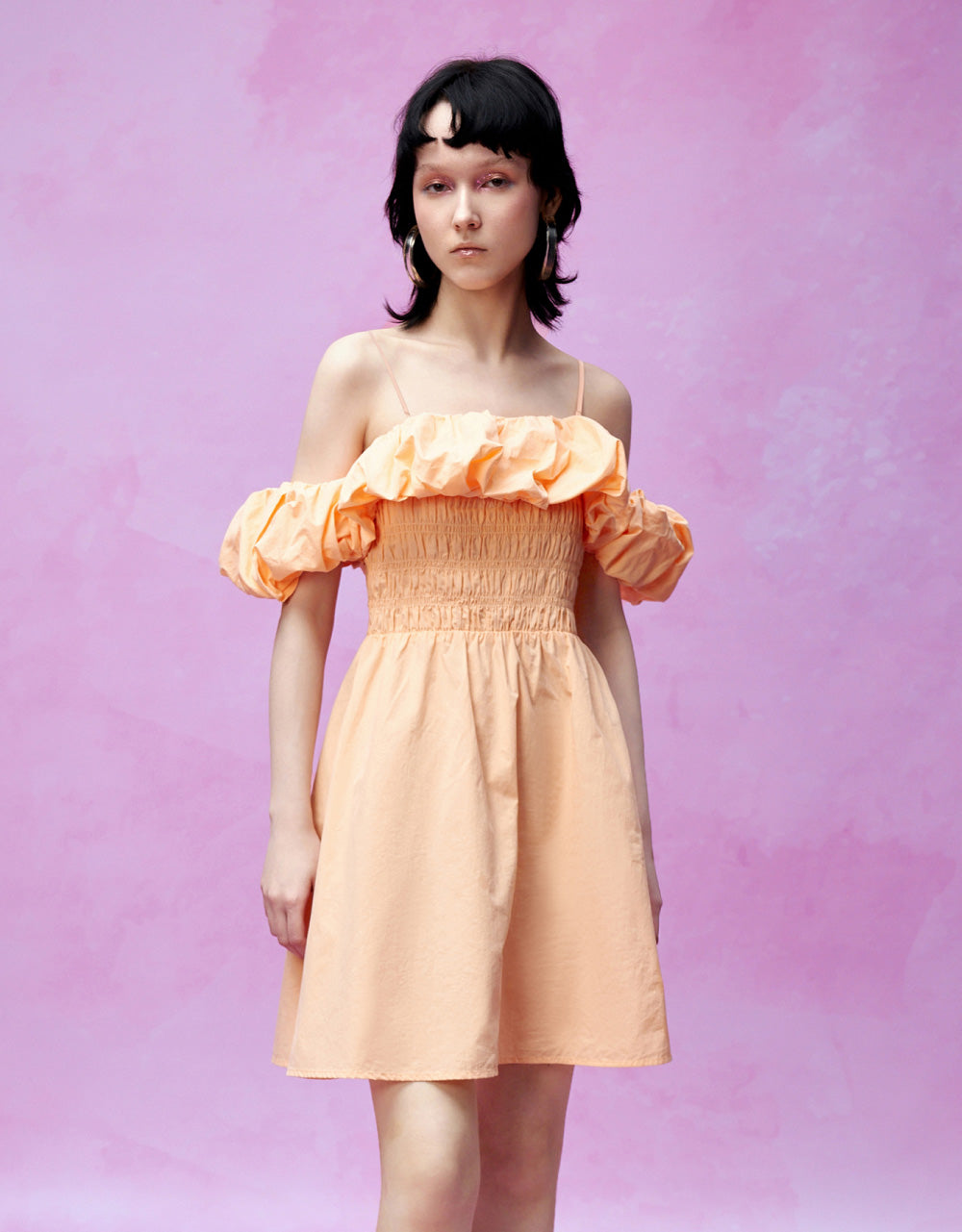 Shirred Ruffle Skater Dress