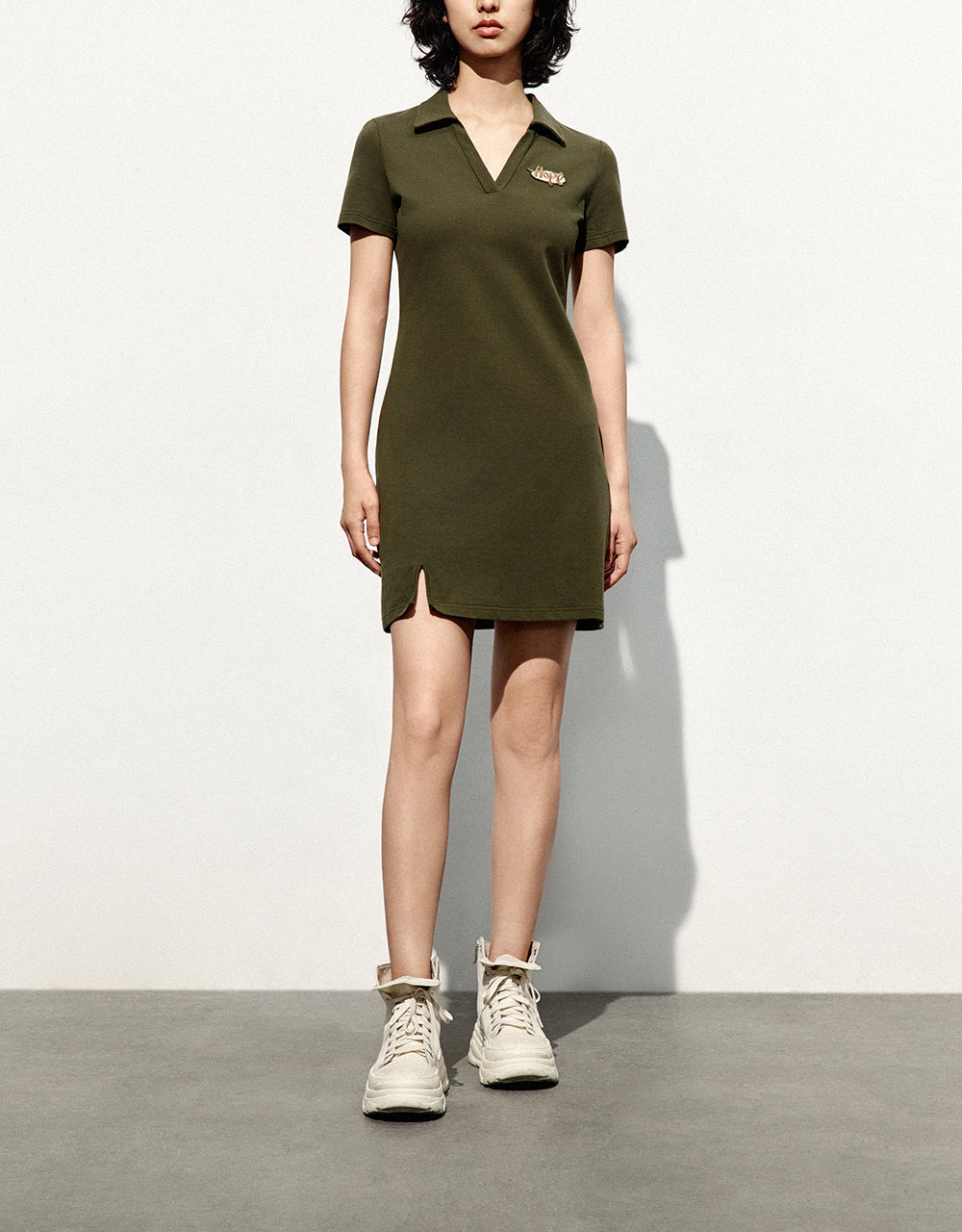 Lapel Knitted A-Line Dress