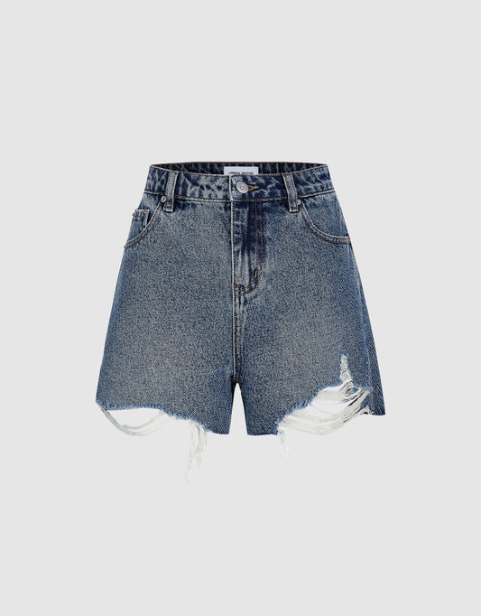 Ripped Denim Shorts