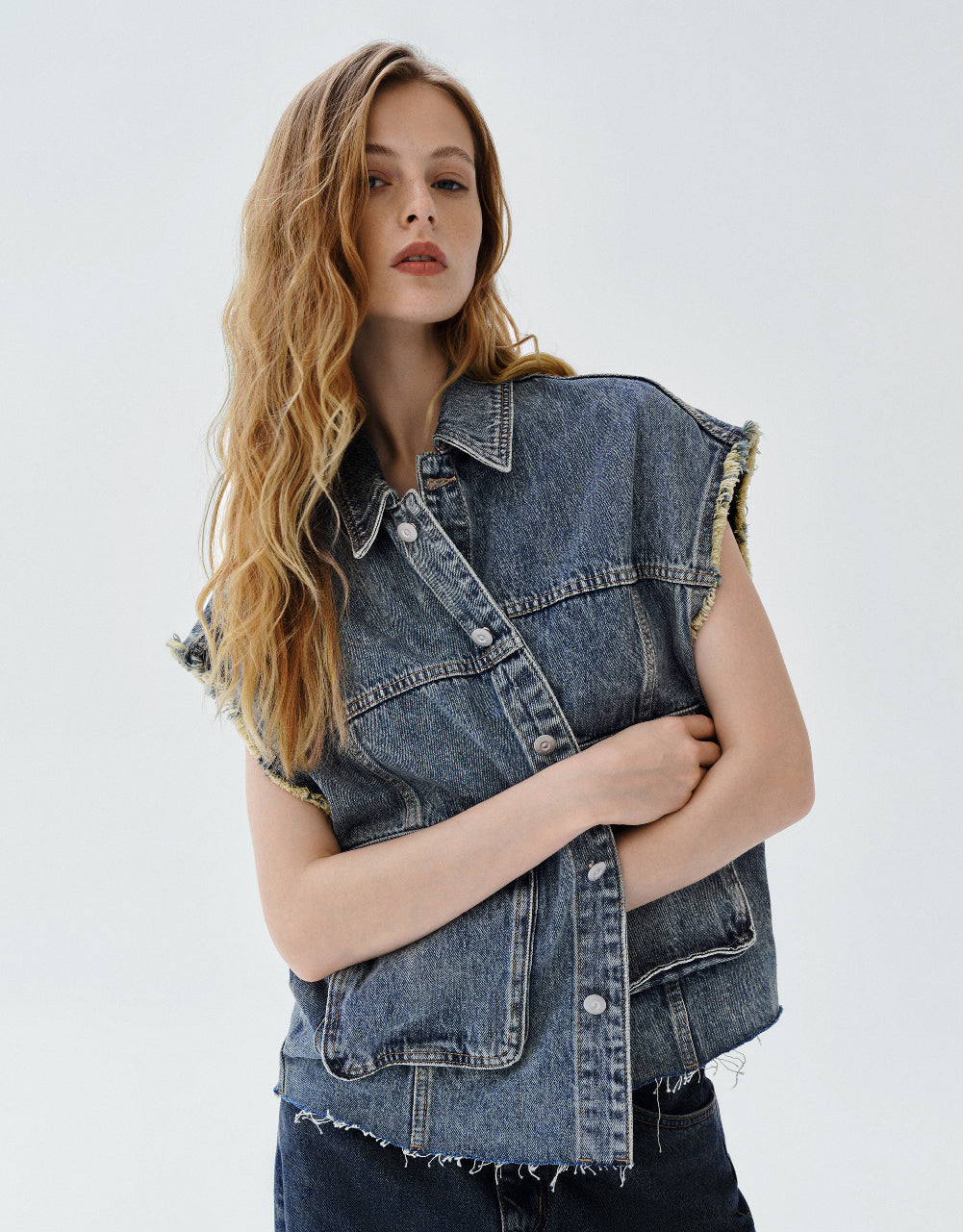 Raw Hem Denim Waistcoat