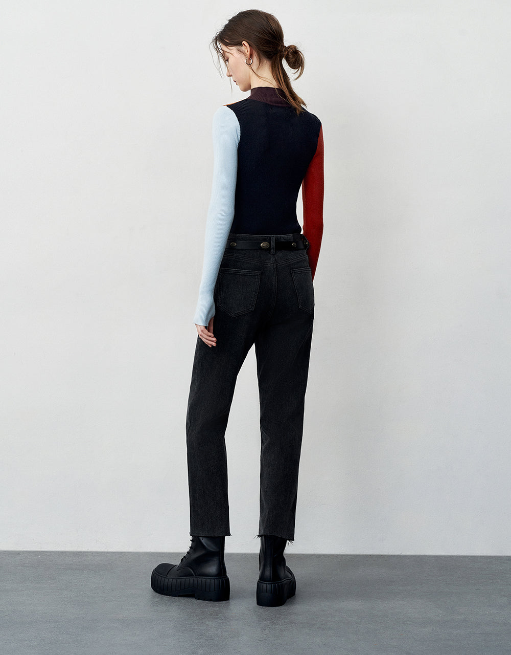 Raw Hem Straight Jeans With Belt