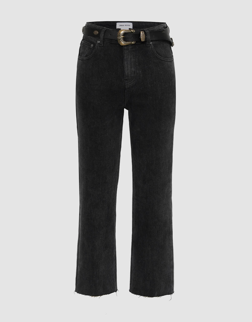 Raw Hem Straight Jeans With Belt