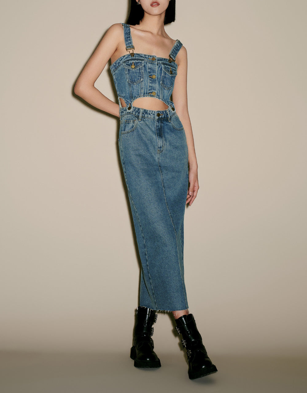 2 In 1 Denim Pinafore Dress