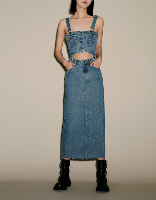 2 In 1 Denim Pinafore Dress