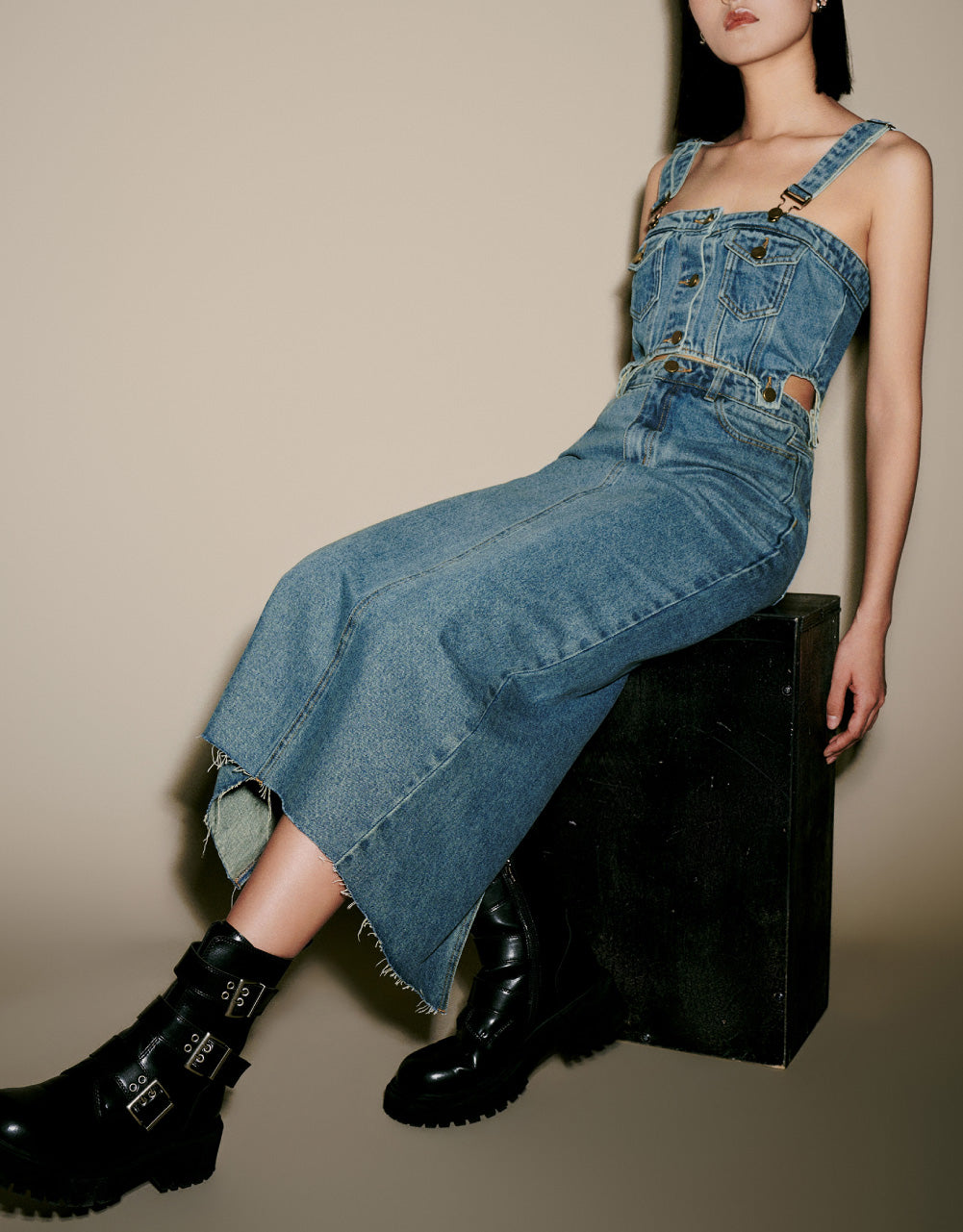 2 In 1 Denim Pinafore Dress