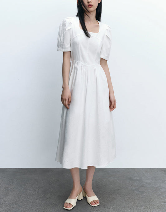 Square-Cut Collar A-Line Dress