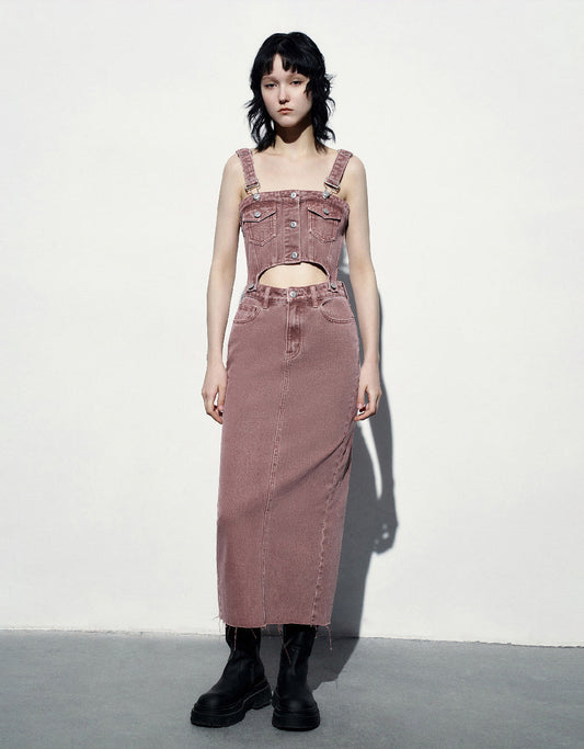 Long Denim Pinafore Dress