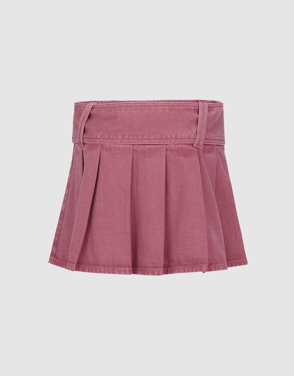 Pleated Mini A-Line Denim Skirt