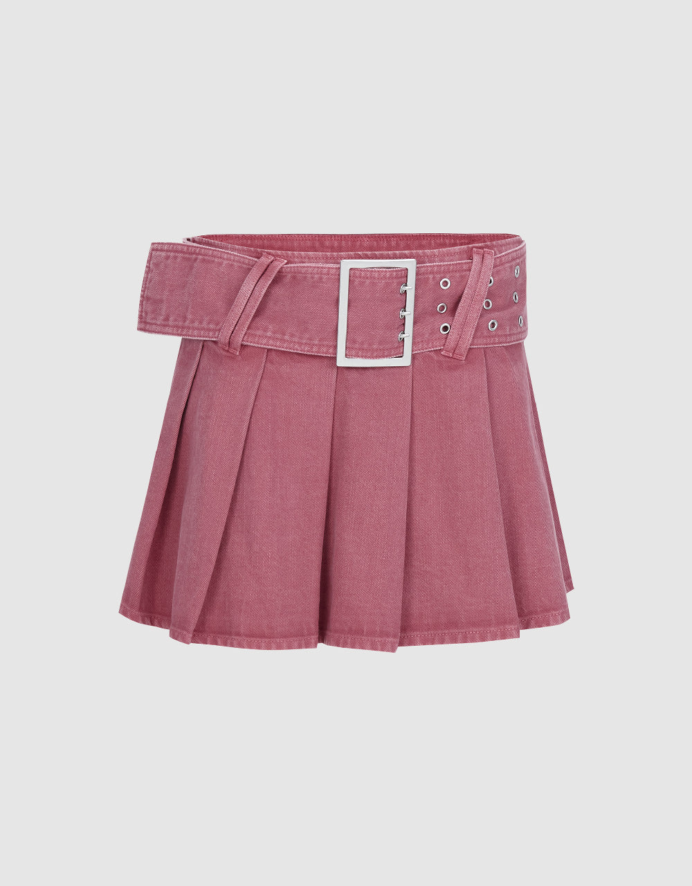 Pleated Mini A-Line Denim Skirt