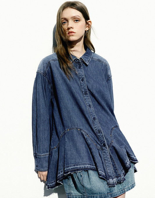 Button Up Loose Denim Shirt