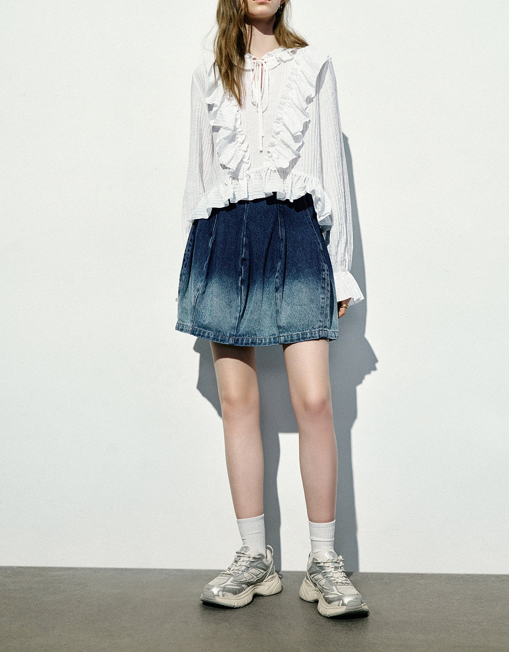 Gradient Mini A-Line Denim Skirt